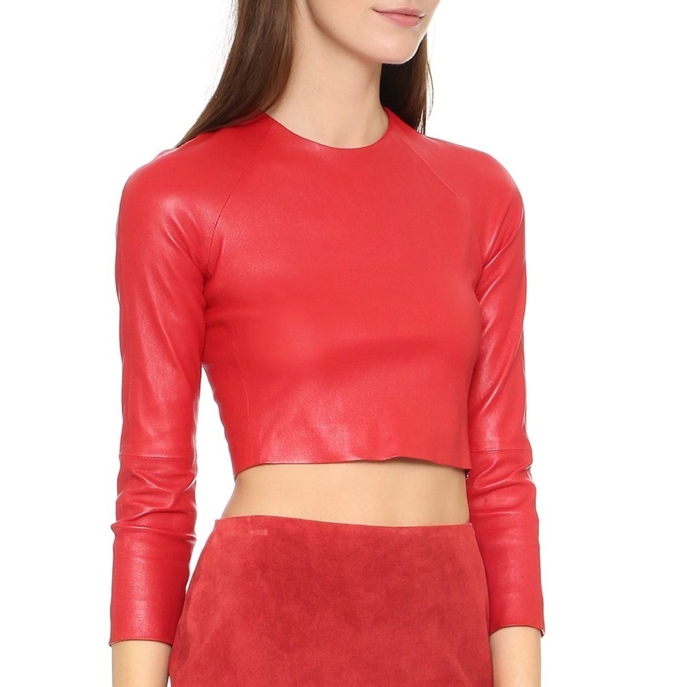 THEPERFEXT Genuine Red Leather Cropped Top Size XS